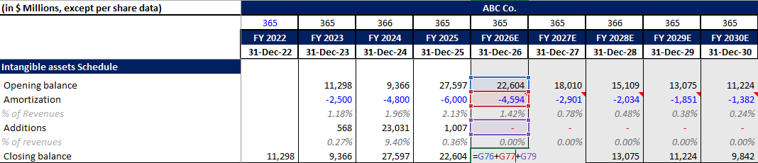 forecasting intangibles assets in financial model